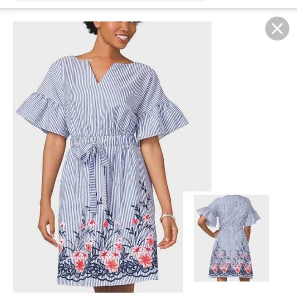 Westport striped floral ruffle sleeve dress